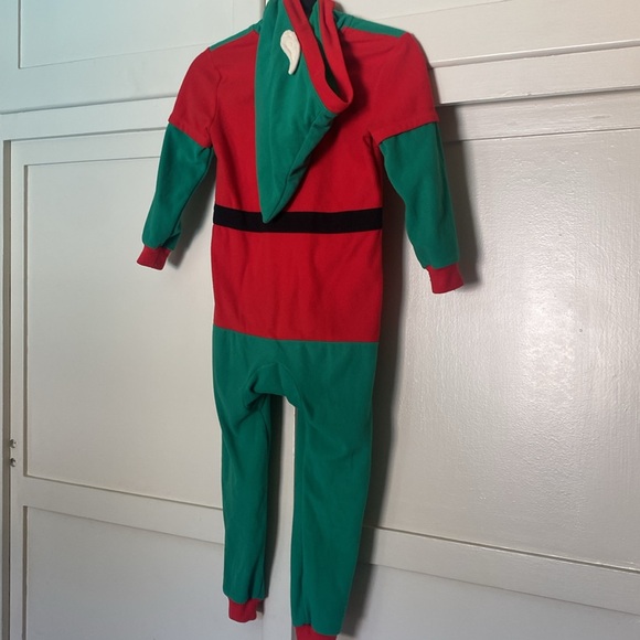 CHRISTMAS ELF GREEN AND RED HOODIE ONESIE PAJAMA COSTUME SIZE 5 🌟EUC🌟 - Picture 3 of 11